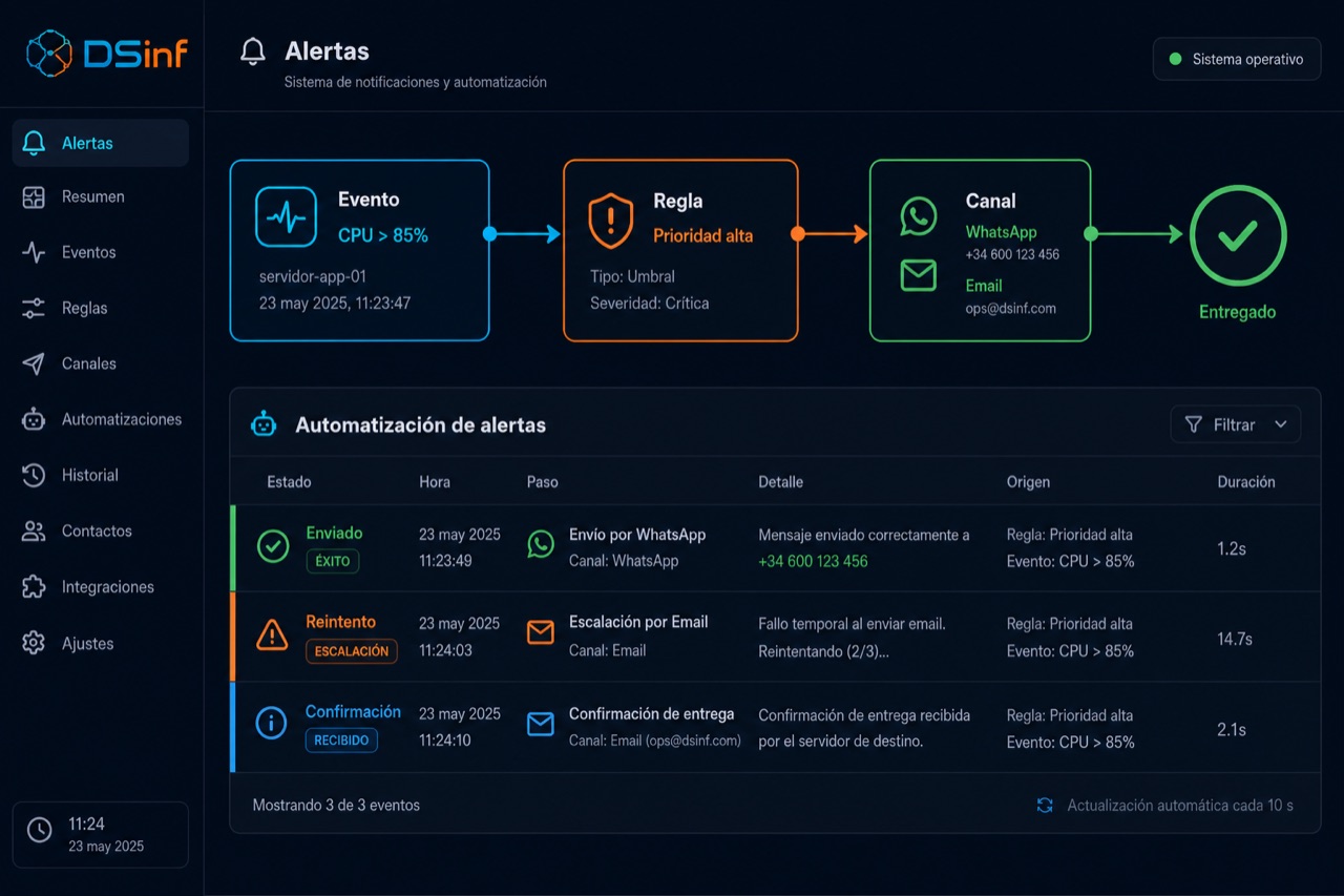 Vista previa de automatización para envío de alertas