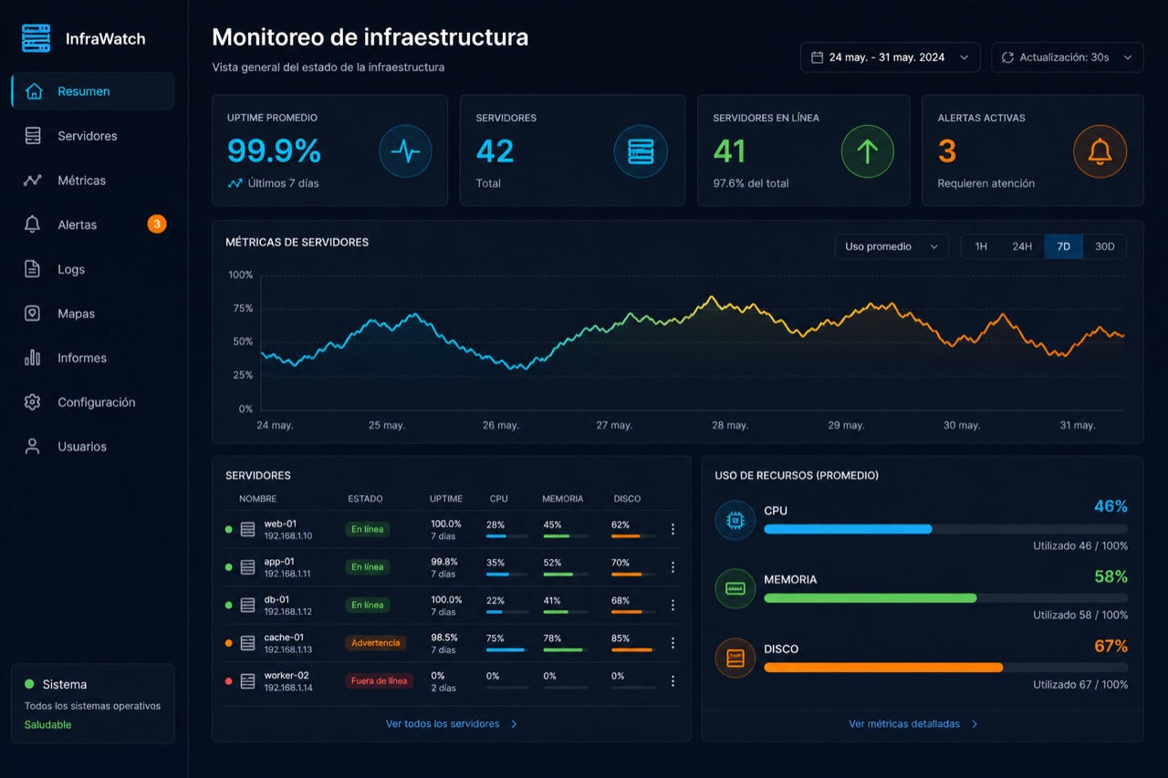 Vista previa del sistema de monitoreo de infraestructura